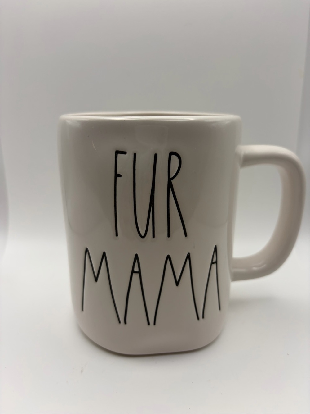 Rae Dunn White "FUR MAMA" Ceramic Mug with Black Lettering